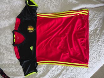 Adidas Belgium 2014/15 home shirt in red/black with yellow stripes