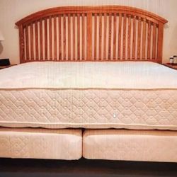 King Mattress And Box Springs With Metal Frame And Headboard Like New 