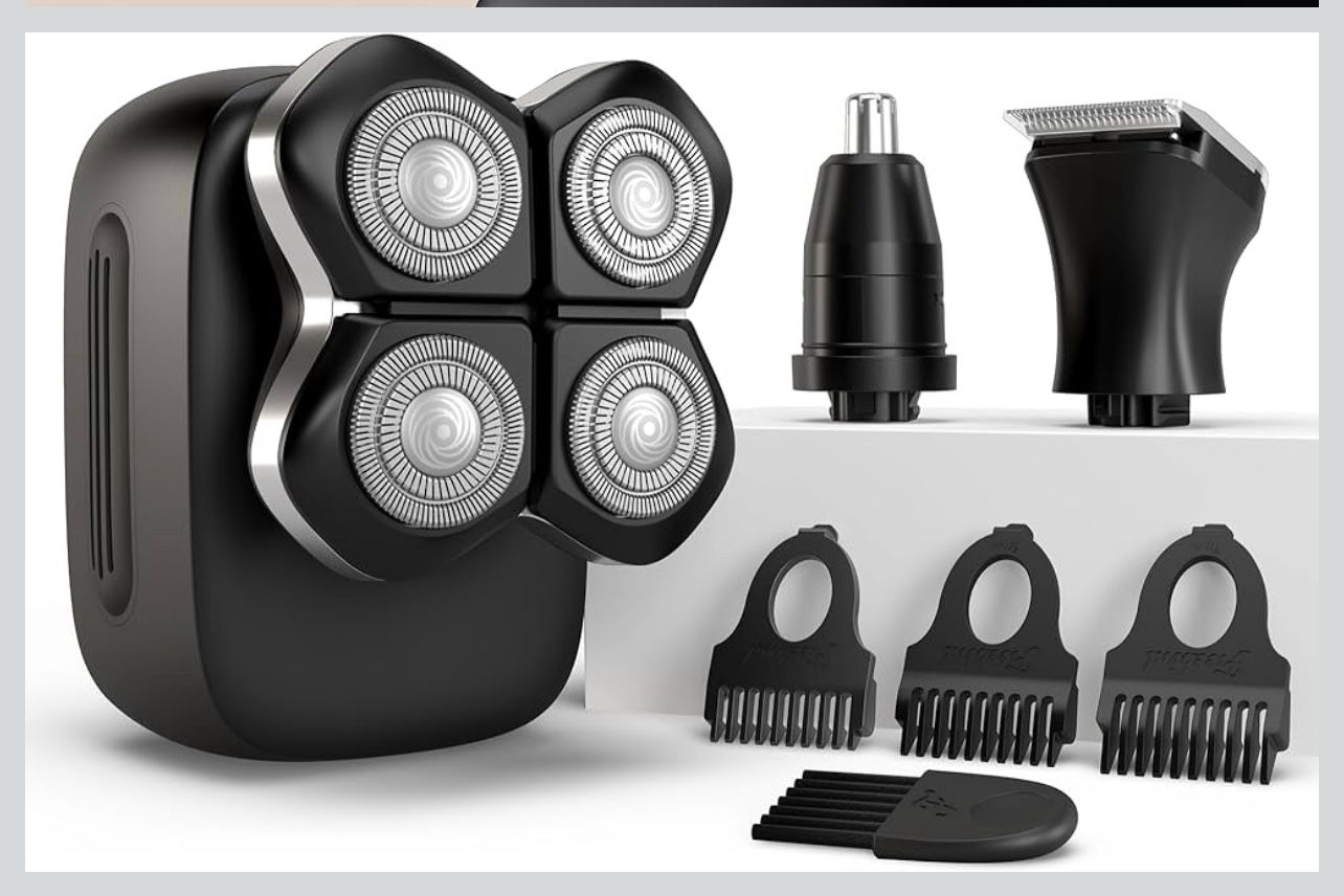 Freebird FlexSeries Pro Electric Head & Body Shaver - Mens Cordless Rechargeable Wet/Dry Skull Bald Head Back & Groin Waterproof Razor with Rotary Bla