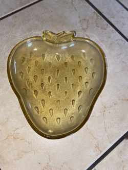 Vintage Hazle Atlas Amber Strawberry Glass  Dish