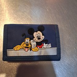 Vintage Embroidered Mickey Mouse And Pluto Velcro Wallet