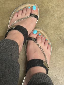 Black Glitter Chain Strap Flat Sandals