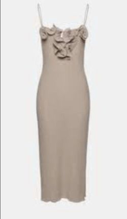 Taupe Midi Slip Dress with Floral Detail