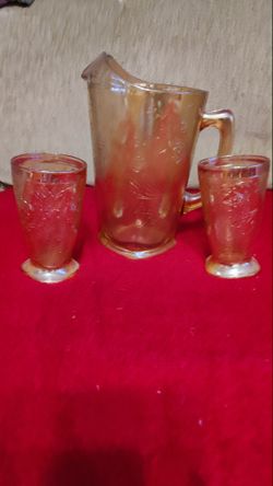 Carnival Glass Pitcher / 2 Glasses No Chips $15 Firm