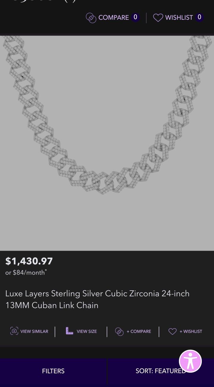 Luxe Layers Sterling Silver Cubic Zirconia 24-inch 13MM Cuban Link Chain