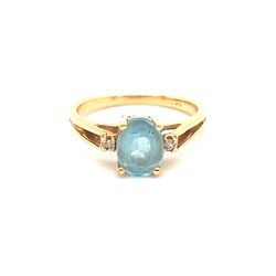 Simple 14K Gold Topaz/2-Diamonds Ring