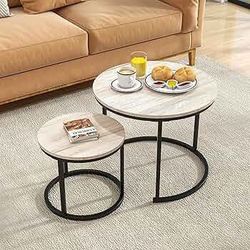 HOJINLINERO Round Coffee Table,Nesting Coffee Table Set of 2,Center Tables for Living Room,Office, Home Small Space,Stacking Side Tables,Sturdy and Ea