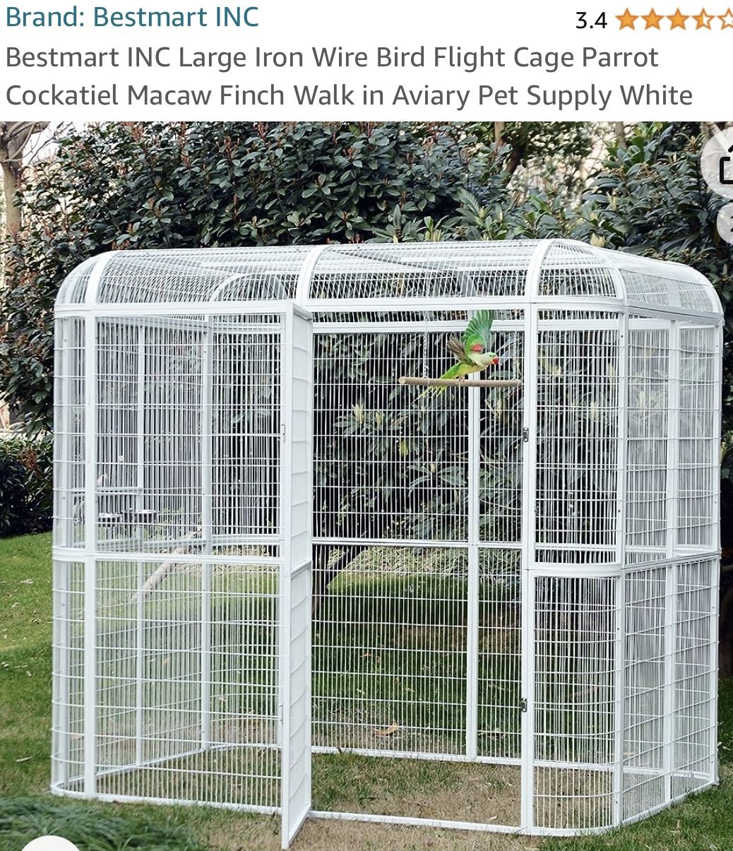 Large Iron Wire Bird  Flight Cage  Walk in White