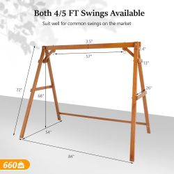 Heavy Duty 660 LBS Wooden Swing Frame with Extra Bottom Connection Board, Upgraded A-Frame Porch Swing Bench Stand for Indoor & Outdoor  Feat