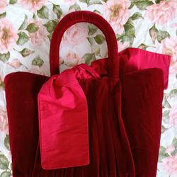 ❤️ HOLLY IN HANOI, Ladies Ruched Handmade, Rose Red Velvet, Fully Lined Purse! 🌼 Size: Medium-Large