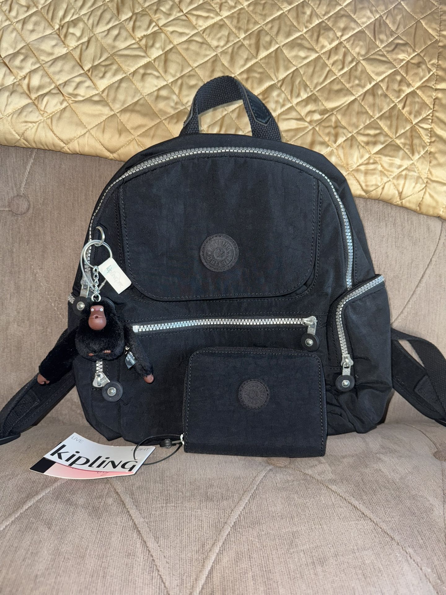 New - Black Matta Kipling Backpack with Matching Black Money Love Small Wallet