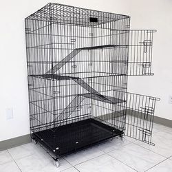 (Brand New) $75 Collapsible 3-Tier Cat Cage 56 Inches Tall  Metal Kennel 36x24x56” with Tray & Caster 
