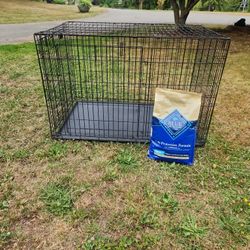 48 " Folding Dog Crate With Sealed Bag Of Blue Buffalo Dog Food
