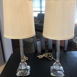 Pair of Elegant Vintage Glass Era Art Deco Floral Etched 22" Tall Boudoir Lamps