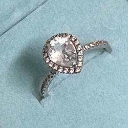 💎 10K W/Gold Teardrop Halo Quartz Ring