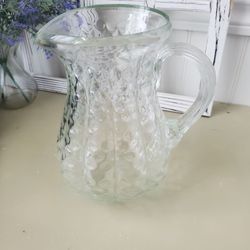 Vintage Hand-blown Green Glass Pitcher