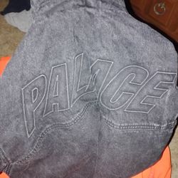Palace Black Denim Jacket w orange Polyester Interior