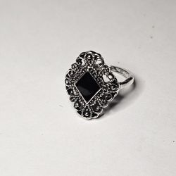 FASHION NEW SIZE 6 BLACK ONYX DIAMOND MARCASITE RING