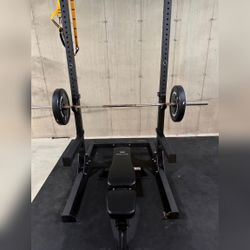 Full Strength Gym Setup with Rack Bench and Weights - Excellent – Newtown, CT