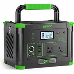 Brand new Solar Generator 1000W (Peak 2000W), EBL 999Wh Portable Power Station, 110V Pure Sine Wave AC Outlet with PD 60W USB-C Fast Charging, Outdoor