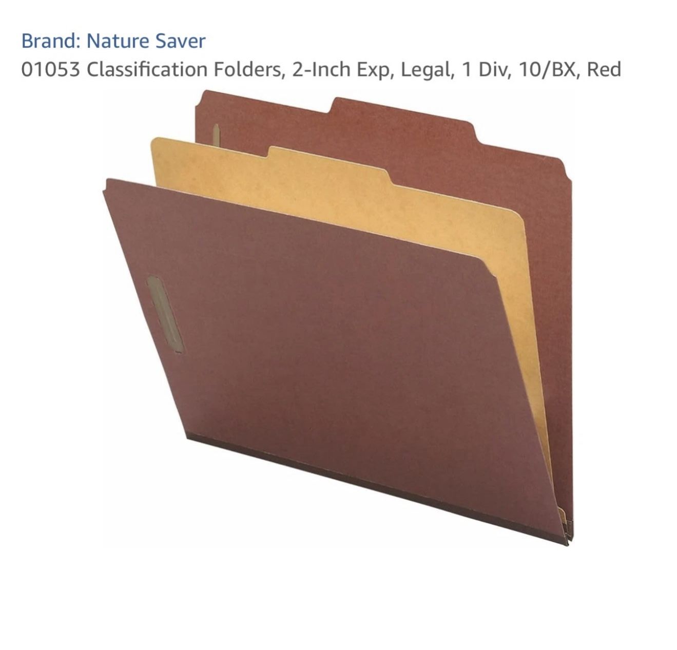 Nature Saver Classification Folders 2" Exp. Legal 1 Div 10/BX Red 01053