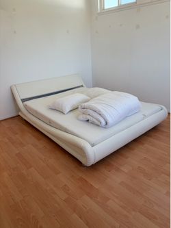 Marlow White Leather Bed frame - Queen (MUST GO ASAP!)
