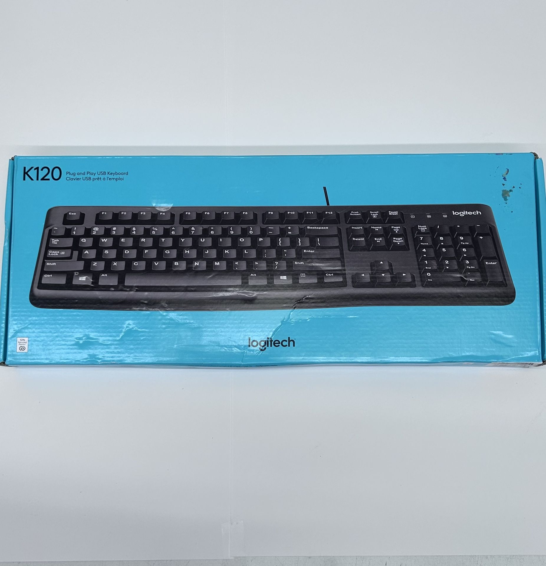 Logitech K120 Wired Keyboard for Windows, Plug and Play, Full-Size, Spill-Resistant, Curved Space Bar, Compatible with PC, Laptop - Black