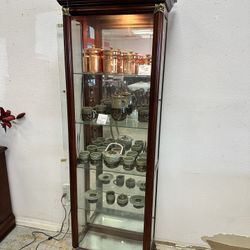 Tall Lighted Wood Glass Display Cabinet