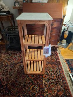Marble top 3 tier teak table / plant stand