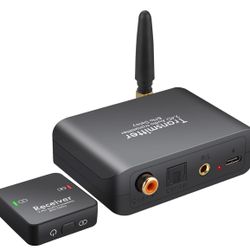 2.4Ghz Wireless Audio Transmitter Receiver for TV Support Optical Coaxial 3.5mm Input 96kHz/24bit Digital Audio Adapter with Low Latency 165ft Long Ra
