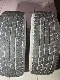 LT 265/70/17. Two used Goodyear wrangler load range E 10 ply great tread tires.