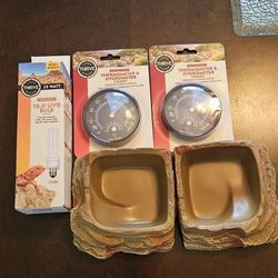 Terrarium Accessories- Bowls, Thermostats, UVB Bulb