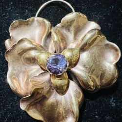 14k Large Flower Vintage Brooch Pendant 