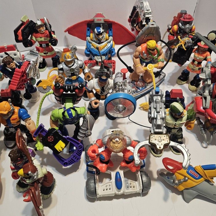 Lot of 20 Fisher Price Rescue Heroes Figures w/ Backpack Attachments- Rare Set