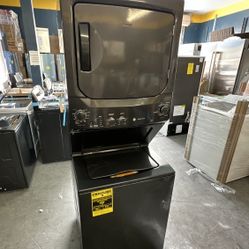 GE 27” Stackable Washer Dryer Electric Diamond Gray Open Box 