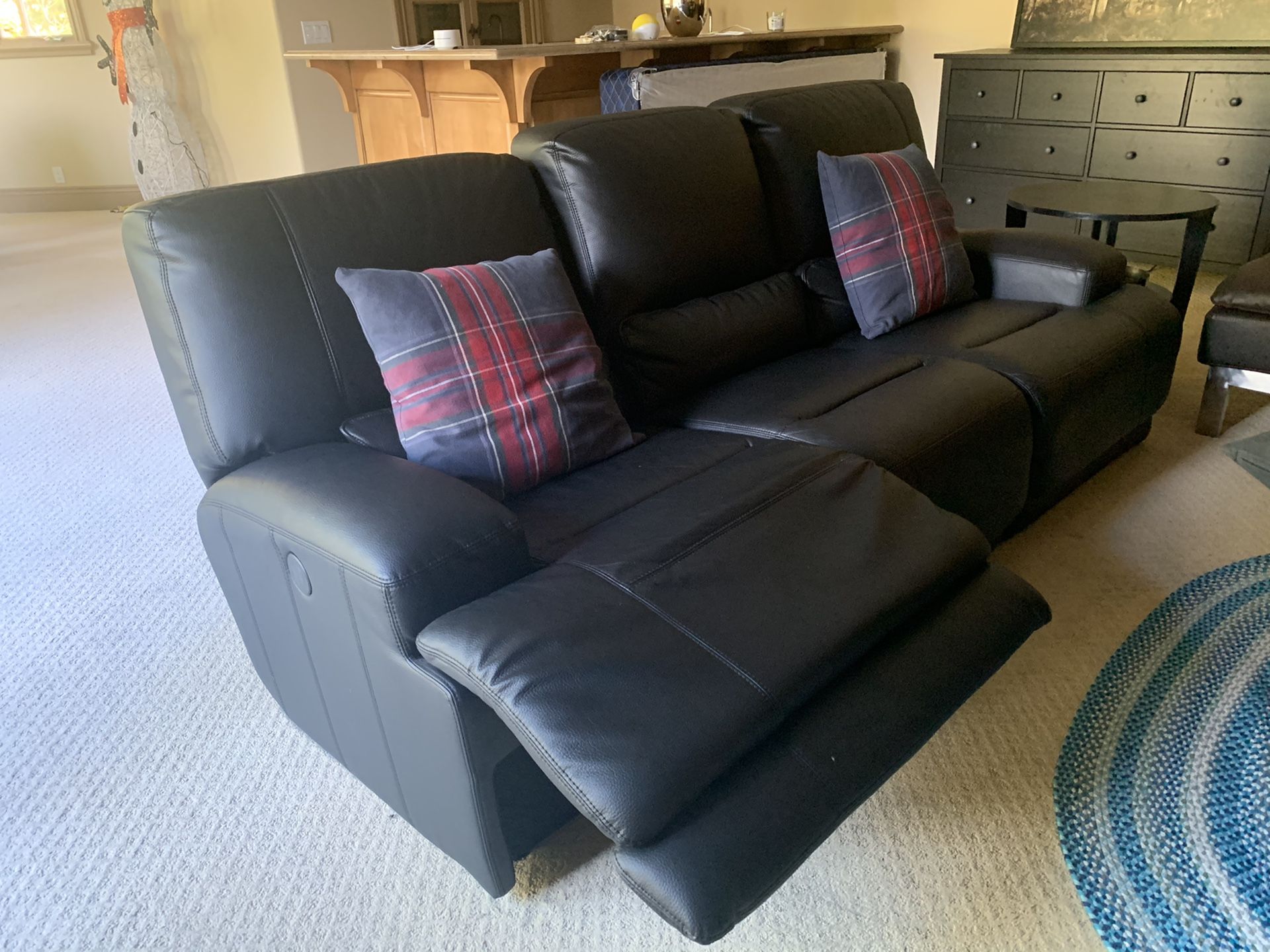 IKEA - black leather sofa with recliner