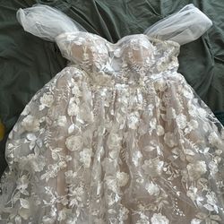 Wedding Dress - Off Shoulder Floral Dress - SIZE XL