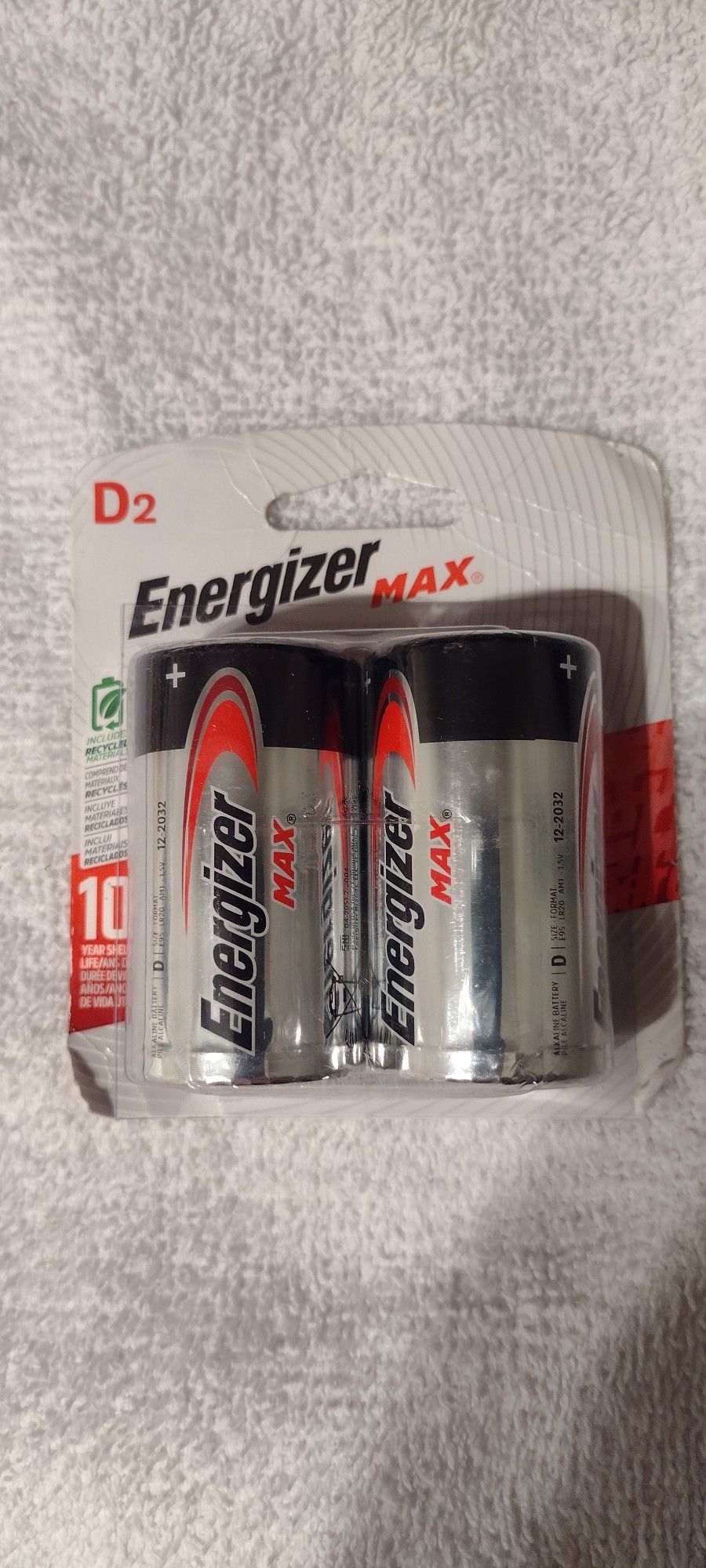 ONE PACK OF 2 D2 ENERGIZER MAX BATTERIES