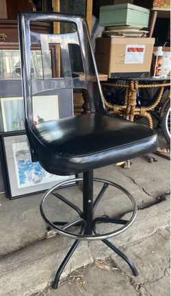 Vintage Lucite Barstool, Smoked Acrylic & Faux Leather Swivel Seat, Mid Century, Atomic Retro Chair