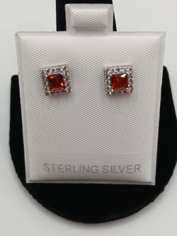 925 Sterling Silver Push Back Earrings With Cubic Zirconia