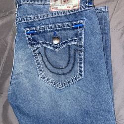 True Religion Men’s Blue Stitch Geno Relaxed Slim Jeans Size 36 Men