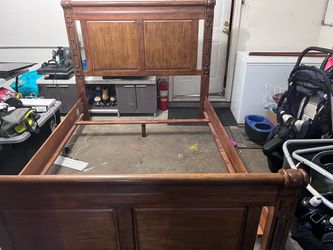 Wood Sleigh Bed Frame with Carved Details with matching 8 Drawer dresser