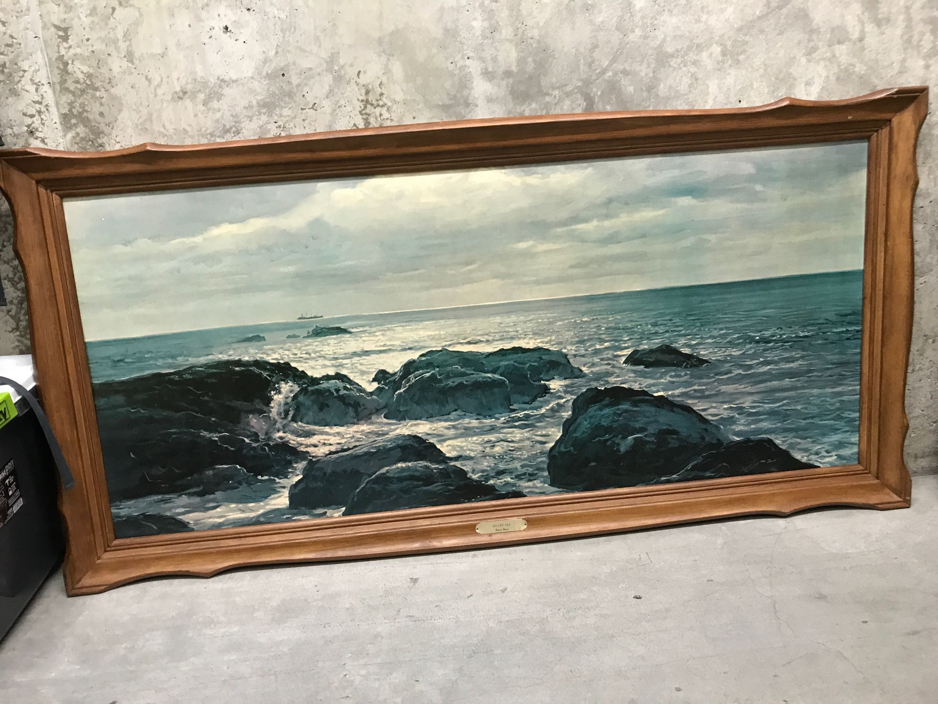Vintage ocean painting with wood frame