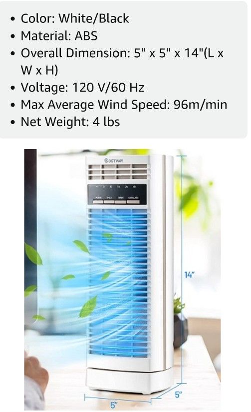  Tower Fan, 14 Inches Portable Oscillating Desk Fan with 3 Speeds, Quiet Operation, 4H Timer Function, Personal Standing Fan Perfect for Bedside, Home