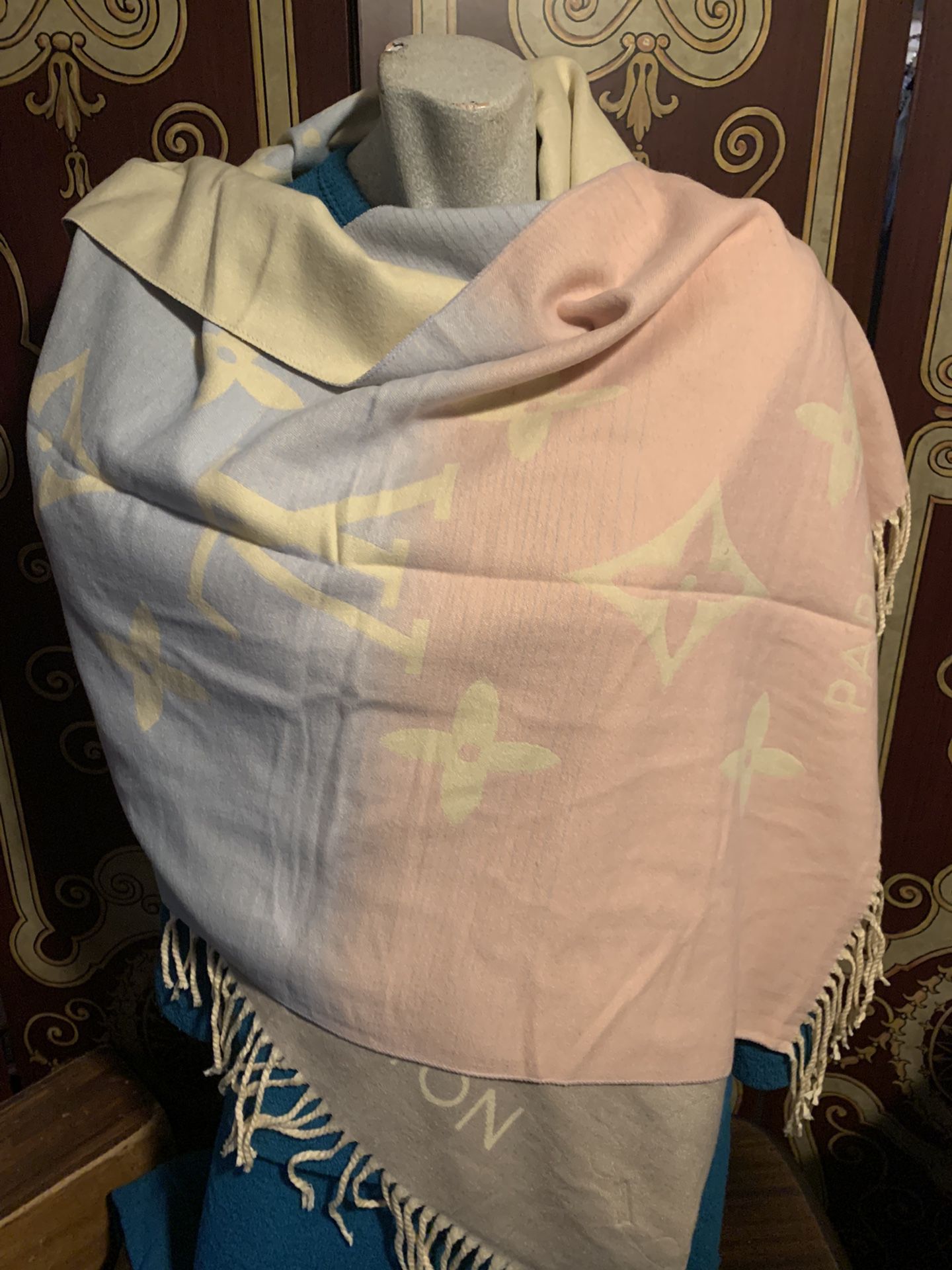 Original Louis Vuitton Cashmere Ombré Pink And Blue Long Scarf I Have A New Never Worn