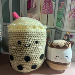 Cute Crochet Boba Plush And A Squish-mallows Both For $ 25 