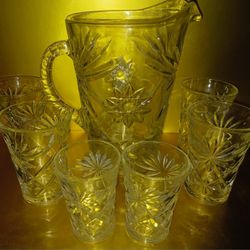 Star Of David PITCHER & 6 Glasses