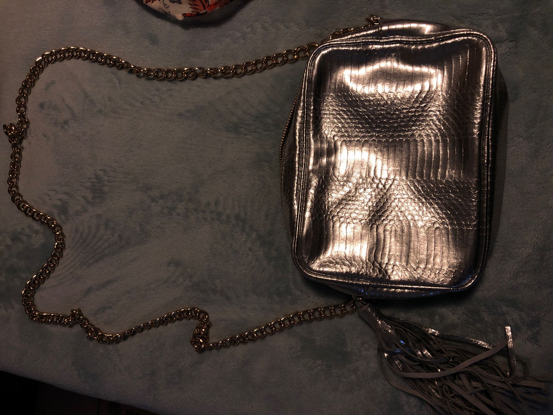 Silver snakeskin side purse or clutch bag