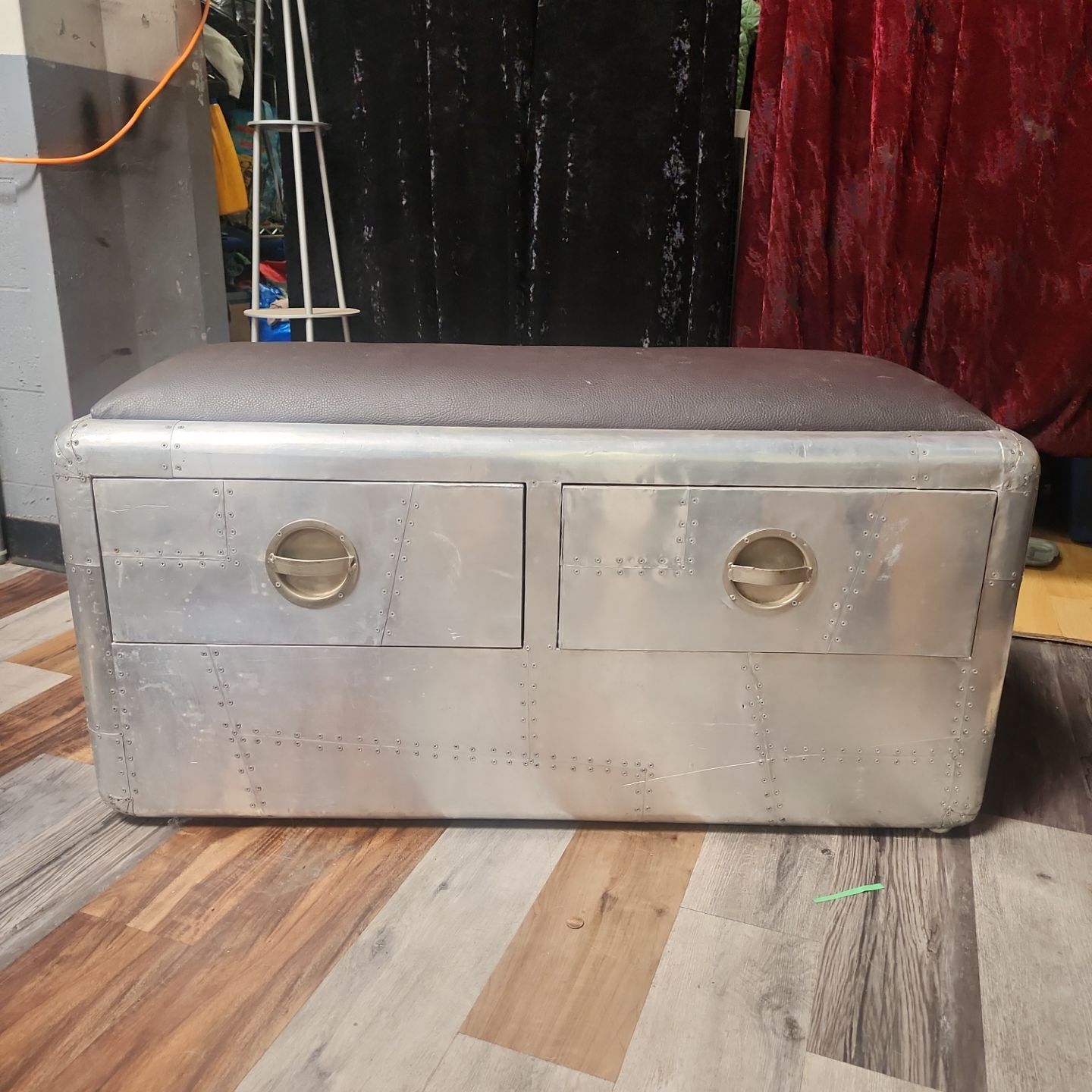 Aviator Stye, Brown Leather/Metal Storage Bench for Sale in Los Angeles ...