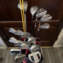 COMPLETE NAME BRAND GOLF CLUB SET IRONS WOODS DRIVER HYBRIDS WEDGES PUTTER BAG
